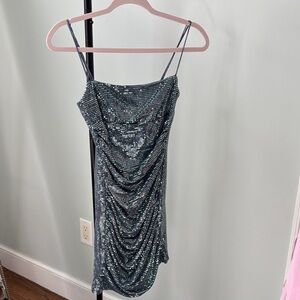 Hello Molly Sequin Spaghetti Strap Dress in teal